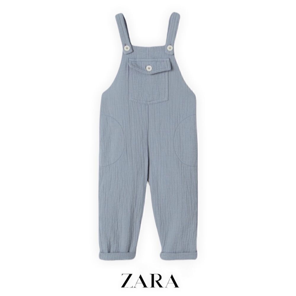 ZARA Kids | Gray-Blue | CONTRAST BUTTON TEXTURED OVERALLS